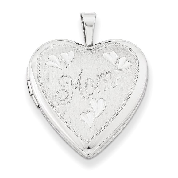 Sterling Silver Rhodium-plated 20mm MOM Heart Locket QLS241-18 (25mm x 20mm)