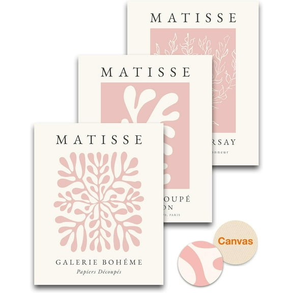 d Matisse Pink Canvas Wall Art,Abstract Matisse Canvas Wall Decor,16x12IN High d Wood Design Print,Minimalist Classic Decor Aesthetic for Living Room,Bedroom,Bathroom Set of 3