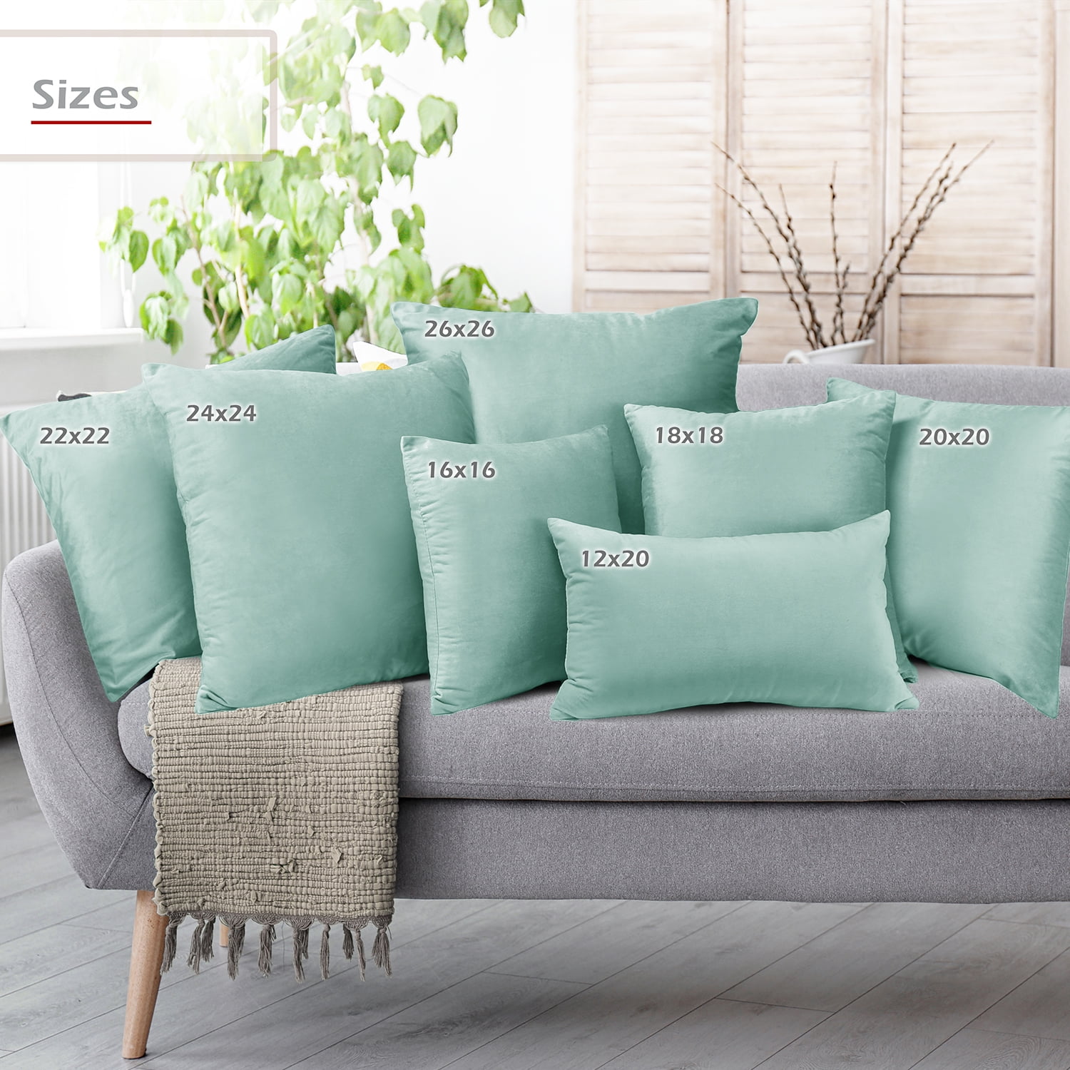 Clara Clark Plush Solid Decorative Microfiber Square Throw Pillow Cover with Throw Pillow Insert for Couch, Aqua, 26"x26"", 4 Piece Decorative Soft Throw Pillow Set