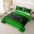thumbnail image 3 of jejeloiu Grid Geometric Design Twin Quilt Set For Kids,Green Neon Striped Check Twin Coverlet Set For Boy,2pcs, 3 of 7