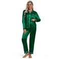 thumbnail image 2 of DAKIMOE Sleepwear Womens Silky Satin Pajamas Set Long Sleeve Nightwear Loungewear, Green, M, 2 of 10
