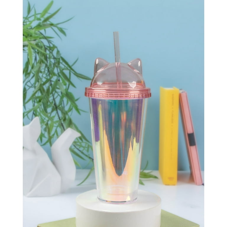 Mermaid Travel Tumblers Cups with Straw Kid Party Cup Water Bottle Ice  Coffee Mugs Birthday Gift (mermaid 2, 420 ml)