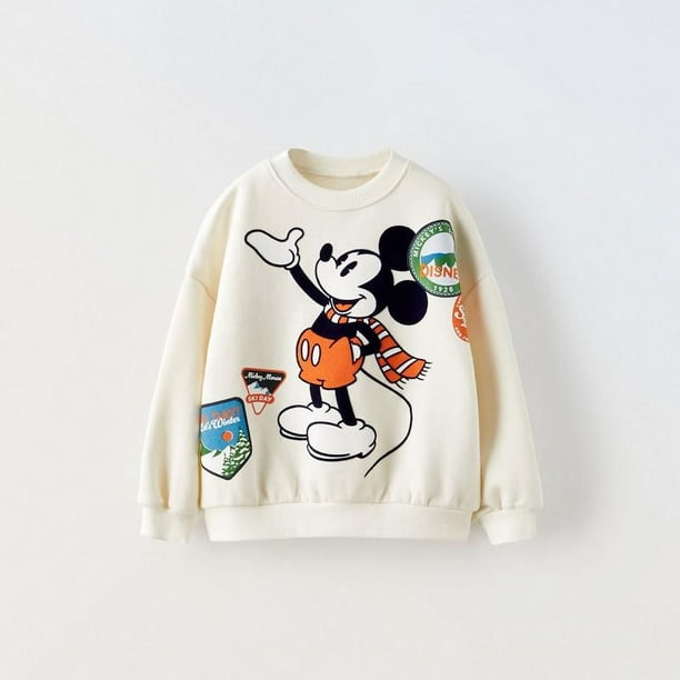 Ropa de Disney para niños y niñas, Tops de manga larga con estampado de Mickey y Minnie, sudadera informal de cuello redondo con dibujos animados, moda de otoño