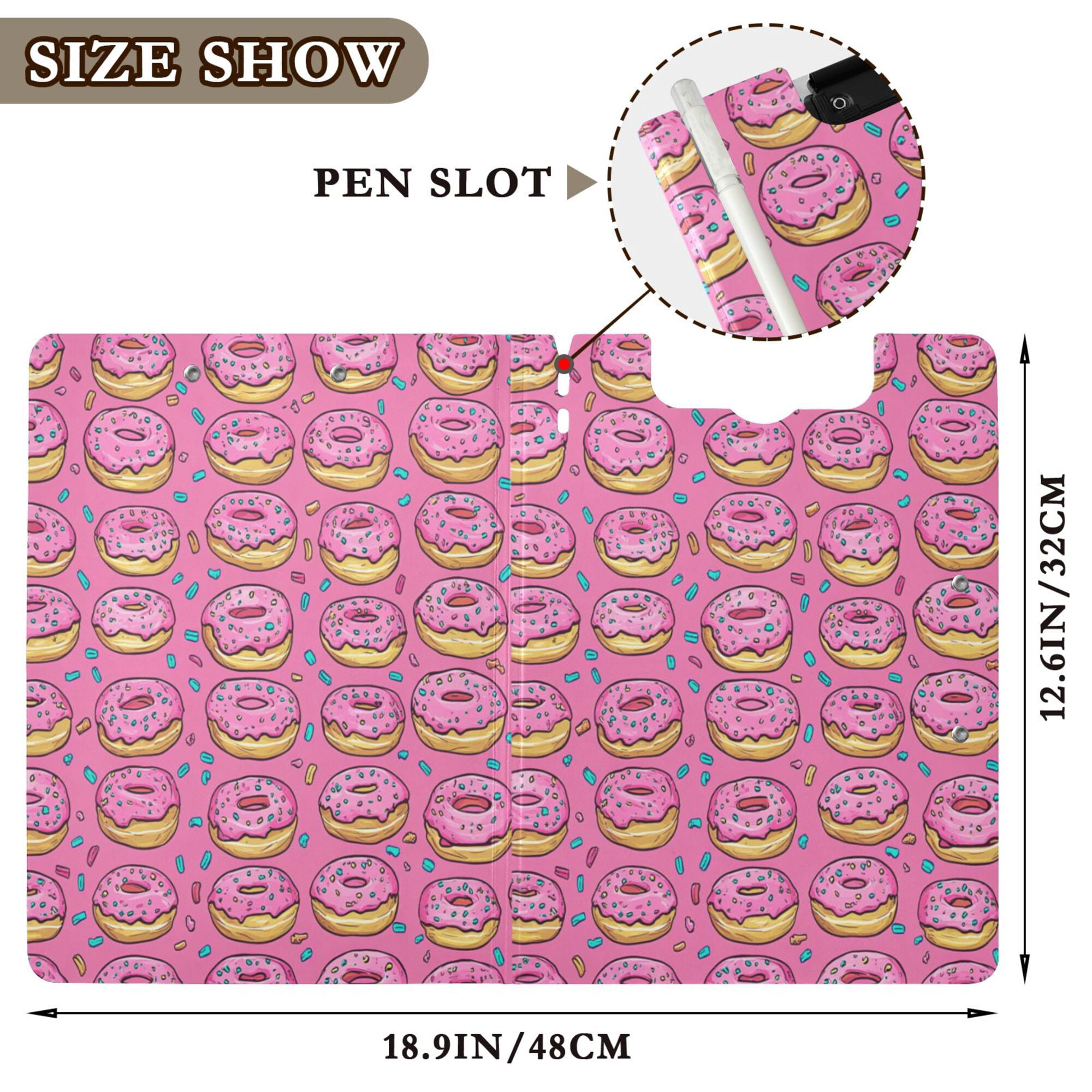 FORMRS A4 Clipboard Folder with Pen Holder Horizontal Foldable School Office Binder, Pink Doughnuts
