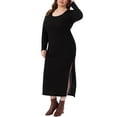thumbnail image 4 of Agnes Orinda Women's Plus Size Dresses Ribbed Knit Side Slit Crew Neck Long Sleeve Casual Slim Fit Bodycon Maxi Dress 2X Black, 4 of 5