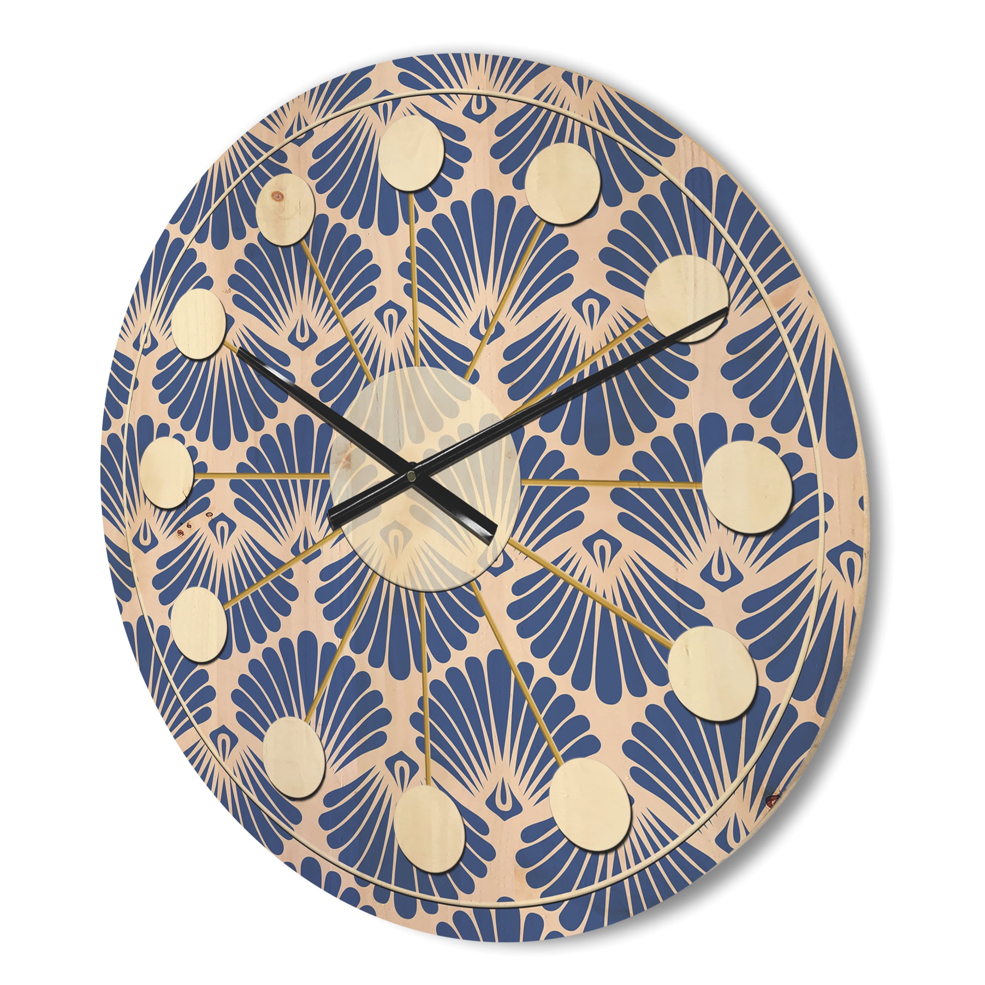 Designart 'Blue Waves Retro Pattern' Mid-Century Modern Wood Wall Clock