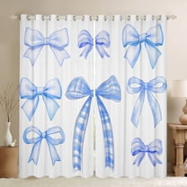 Feelyou Blue Cartoon Kids Black Out Curtains, Kawaii Ribbon Bowknot Curtains Pack of 2 (42x63 Each), Princess Bow-tie Theme Bedroom Curtains, Curtains and Drapes Home Decor
