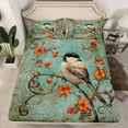thumbnail image 2 of jejeloiu Country Bird Flower Twin Sheet Sets,Rustic Farmhouse Twin Fitted Sheet,Orange Teal Flat Sheet For Child,Luxury Bedroom Decor,3 Pieces, 2 of 7
