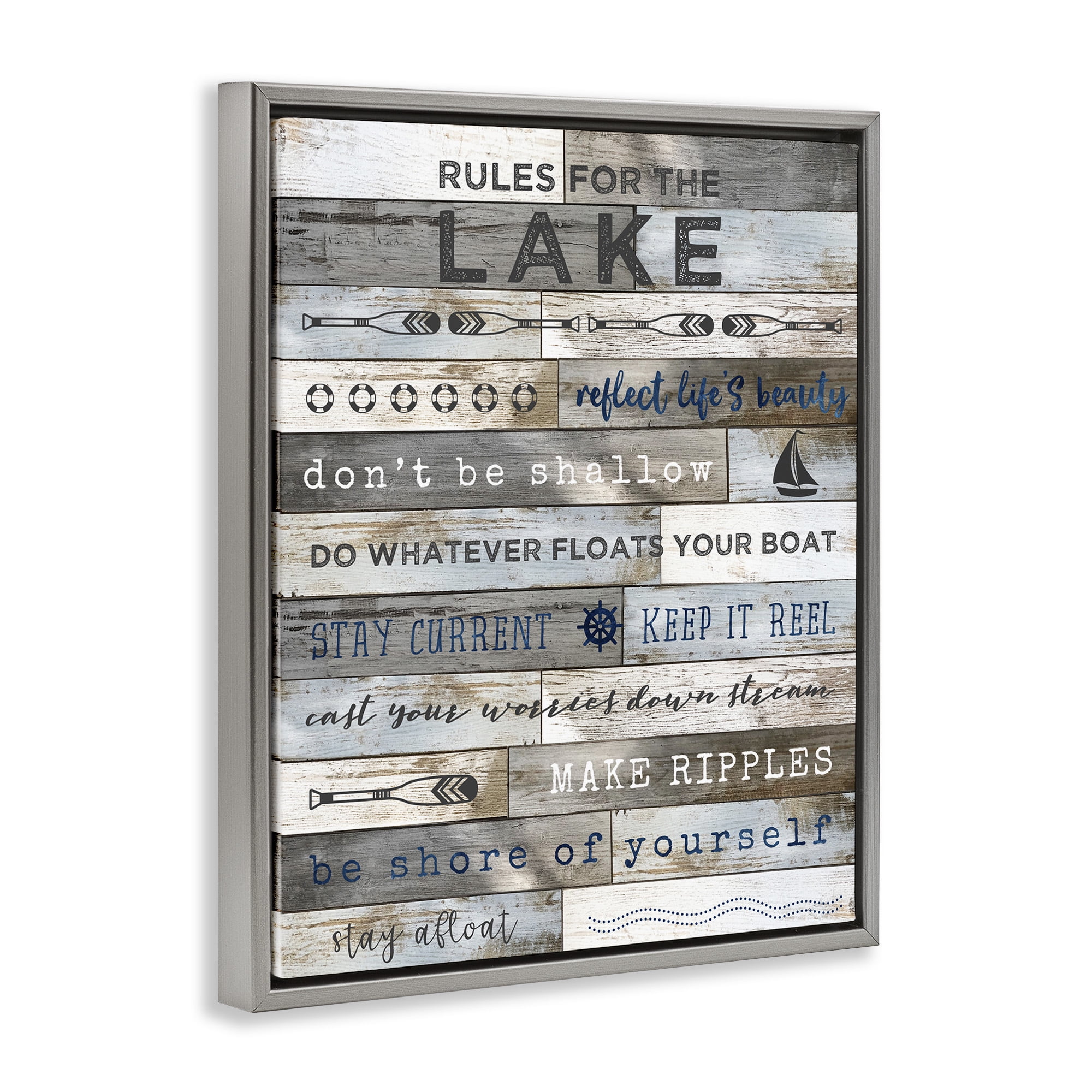 Stupell Industries Advice From the Lake List Inspirational Painting Gray Floater Framed Canvas Art Print Wall Art, 25 x 31