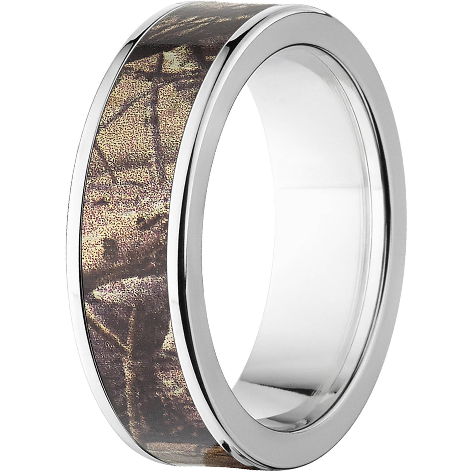 AP Men's Camo 7mm Stainless Steel Wedding Band with Polished Edges and Deluxe Comfort Fit
