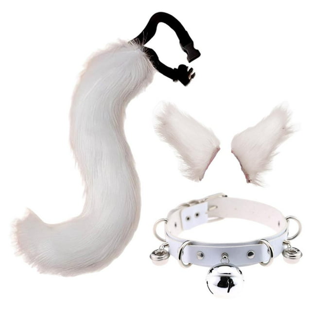 Clip de pelo de de gato de piel sintética y cola para niños adultos blanco Hugo Traje de juego de cosplay