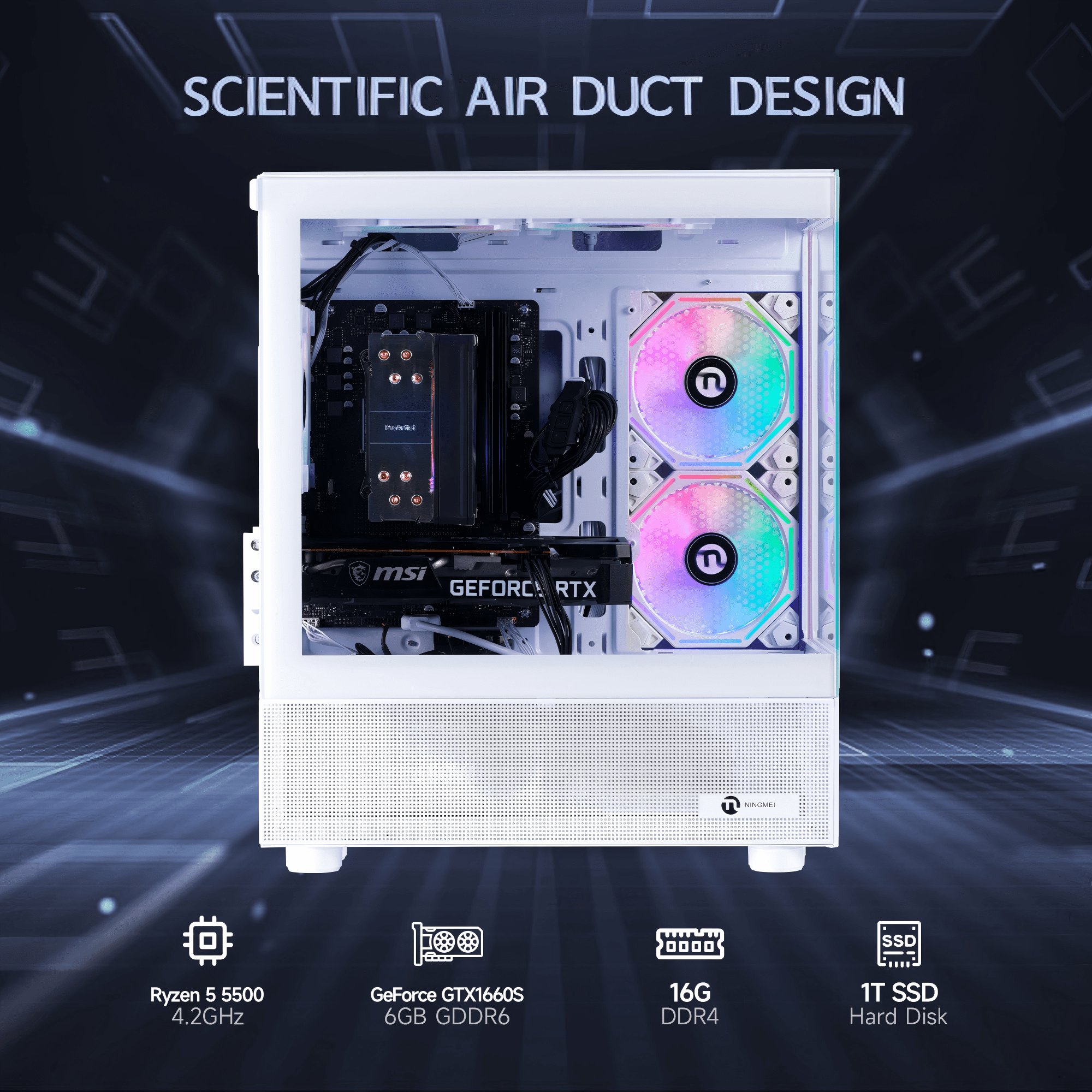 Ningmei Gaming PC Desktop AMD Ryzen 5 5500 NVIDIA GTX 1660 Super