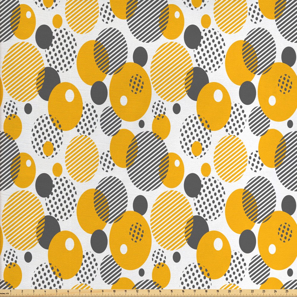 Grey Yellow Fabric by The Yard, Modern Contemporary Geometric Circles