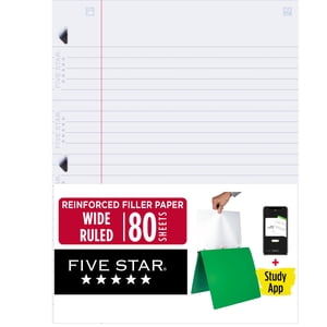 Five Star Reinforced Filler Paper, Wide Ruled, 80 Sheets