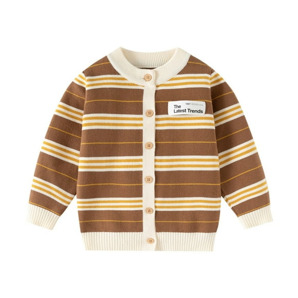Toddler Boys Sweaters Kids Striped Knit Cardigan Coats Soft Winter Fall Outerwear Casual School Wear Clothing Brown Size 3-4T
