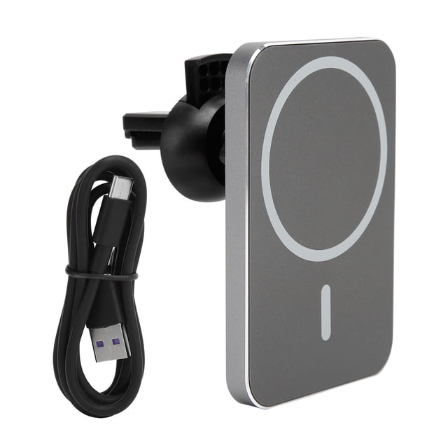 Cargador inalámbrico cuadrado de succión magnética de 15W, soporte para teléfono móvil para coche, carga rápida, gris