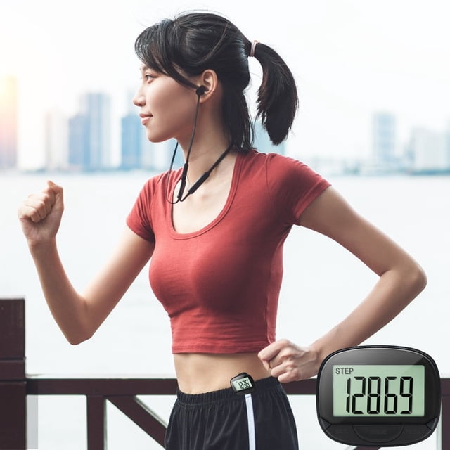 Podómetro para caminar | Contador de pasos con pantalla digital LCD con clip y correa | Diseño de ABS portátil y liviano para hombres, mujeres mayores | Alimentado por batería | Fitness para viajes