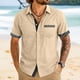 thumbnail image 4 of Camisas de Verano Casuales de los Hombres Impresas Camisa de Manga Corta Parchada para Hombres, Contraste Cuello Botón Arriba con Bolsillo de Pecho, 4 of 6