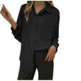 thumbnail image 2 of AXXD Black Basic Plus Size Shirts for Women Summer 2024 Solid Color Lapel Casual Long-Sleeved Pocket Shirt, 2 of 4