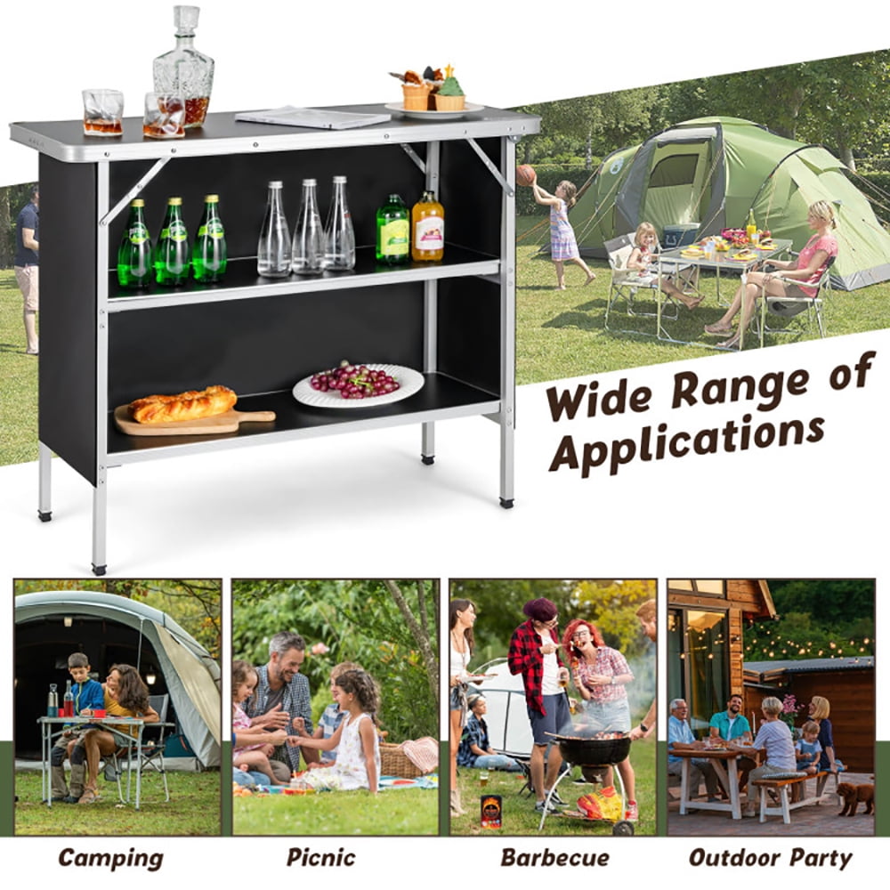 Aimee Lii Folding Camping Table with 2-Tier Open Shelves for Outdoor BBQ, Camp Tables PorTable Foldable, Black Aimee Lii Folding Camping Table with 2-Tier Open Shelves for Outdoor BBQ, Camp Tables PorTable Foldable, Black