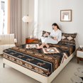 thumbnail image 4 of Feelyou Retro Hippie Aztec Queen Sheet Sets for Men, Black Brown Stripe Triangle Flat Sheet, Wildlife Deer Moose Queen Fitted Sheet, Luxury Bedroom Decor, 4-Piece, 4 of 7