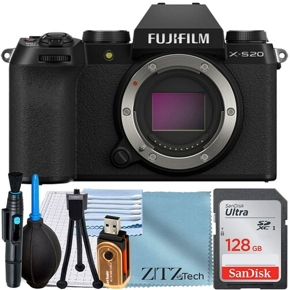 FUJIFILM X-S20 Mirrorless Camera (Body Only) Black- with SanDisk 128GB Memory Card + ZeeTech Accessory Bundle