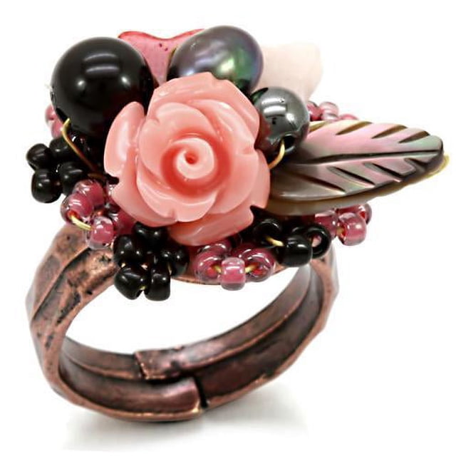 Antique Tone Brass Ring with Assorted in Multi Color for Women Multi Color Stone Color Style LOA596 Size 7