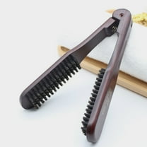 LEORX Coffee Wood Hair Straightener Brush with Bristles for Easy Styling and Straightening Hair 9.8 Inch