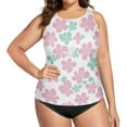 thumbnail image 4 of Women's Printed Tankini Top - High Elasticity Slim-Fit Swimsuit with Removable Straps & Cups, Perfect for Beach & Pool Parties，Mint Flower, 4 of 7