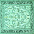 thumbnail image 1 of Ahgly Company Machine Washable Indoor Square Persian Turquoise Blue Traditional Area Rugs, 4' Square, 1 of 4