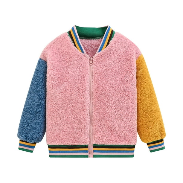 Blvb Toddler Boys Girls Sherpa Fleece Jacket Thick Zip Up Color Block Warm Jacket Coat Fall Winter Casual Outerwear Pink