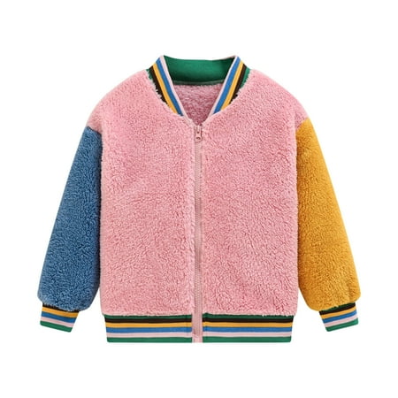 

QIPOPIQ Girls Clothes Clearance Toddler Baby Boys Girls Stitching Color Plush Cute Winter Thick Casual Keep Warm Coat Jacket