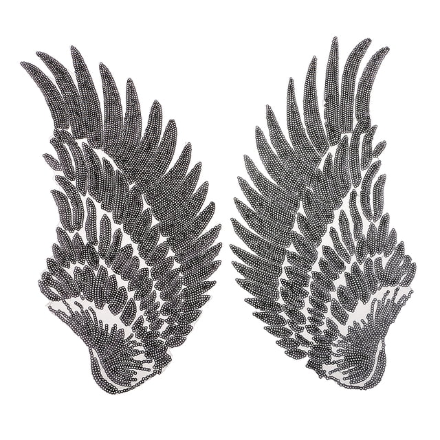 1 par de apliques de lentejuelas coser hierro en decoración negro Sunnimix Parches de lentejuelas ala