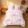 thumbnail image 3 of Homewish Kawaii Spooky Animal Twin Bedding for Girls, Candy Bowtie Ghost Bedding Comforter Set, Pale Pink Yellow Black, Pink Reversible 7-Piece, 3 of 7