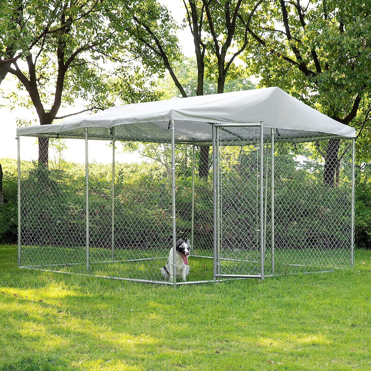 VIVIJASON Outdoor Large Dog Kennel Heavy Duty Fence Dog Cage with Galvanized Chain Link, Outside