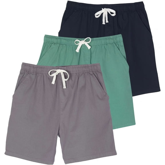 3 Pack: Men's Cotton 7" Walk Short With Back Pocket & Drawstring - Casual Wear