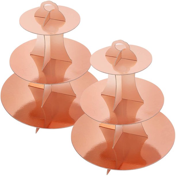 2 juegos de soporte de cupcakes de cartón redondo de 3 niveles de oro rosa para 24 cupcakes perfecto para mujeres niñas cumpleaños despedida de soltera suministros de fiesta de oro rosa. Afortunado Sencillez