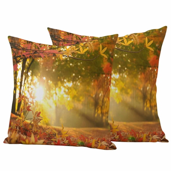 Orange Autumn Leaves Outdoor Waterproof Pillow Covers, Fall Trees Forest Country Rustic Decorative Square Throw Pillowcase Sofa Cushion Sham for Patio/Couch/Chair, 26"x26" 2 Pack