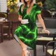 thumbnail image 3 of Fotbe Green Lightning Vestido Largo de Moda para Mujer, Vestido Tipo Camiseta con Manga Corta y Estilo Casual a Rayas y Bloques de Color, 3 of 6
