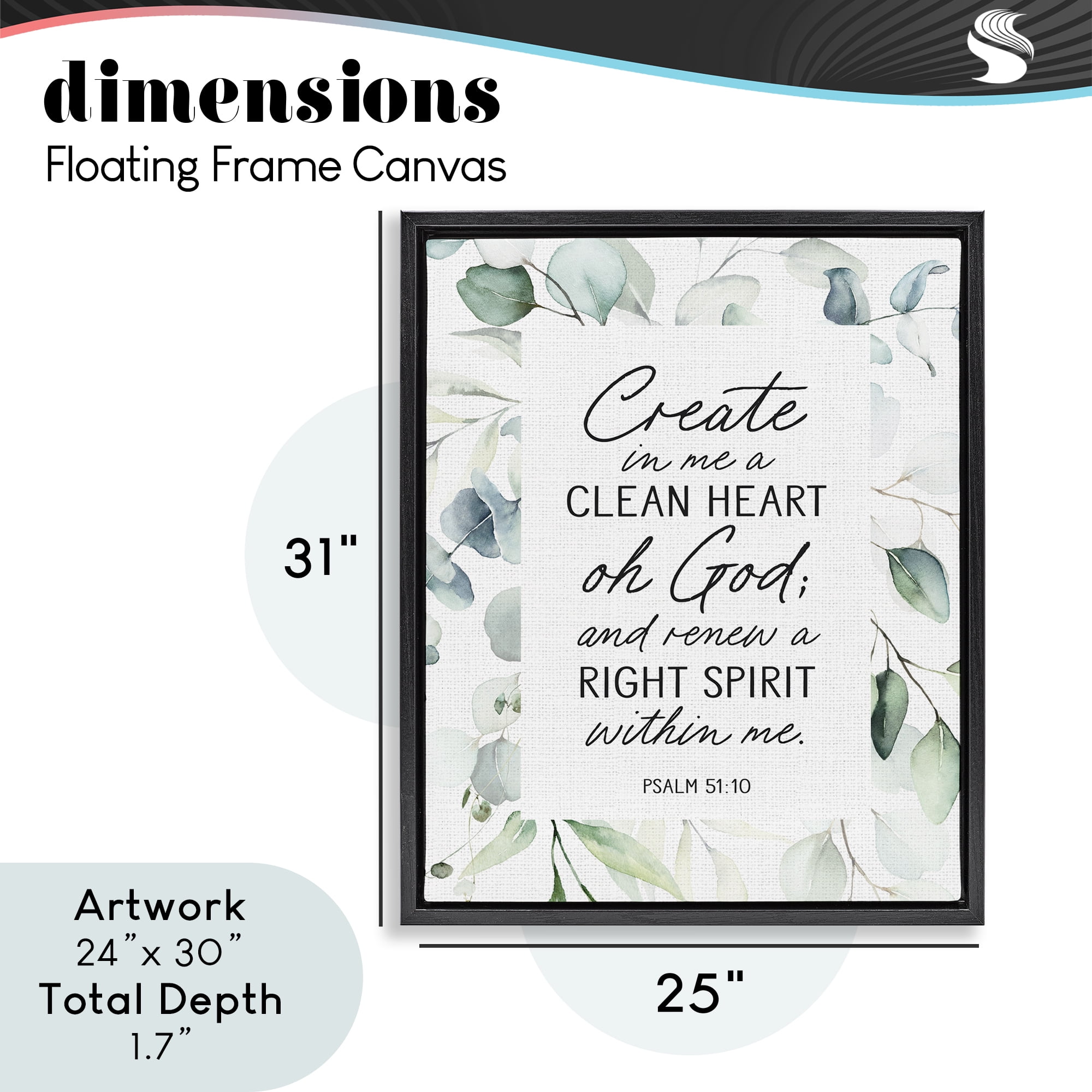 Clean Heart & Right Spirit Black Framed Floater Canvas Wall Art, design by Lettered and Lined