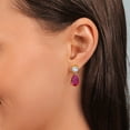 thumbnail image 4 of Gem Stone King 18K Yellow Gold Plated Silver Red Created Ruby and White Created Sapphire Teardrop Dangle Drop Earrings for Women (8.96 Cttw, Gemstone Birthstone, Pear Shape 12x8MM, Round 6MM), 4 of 4