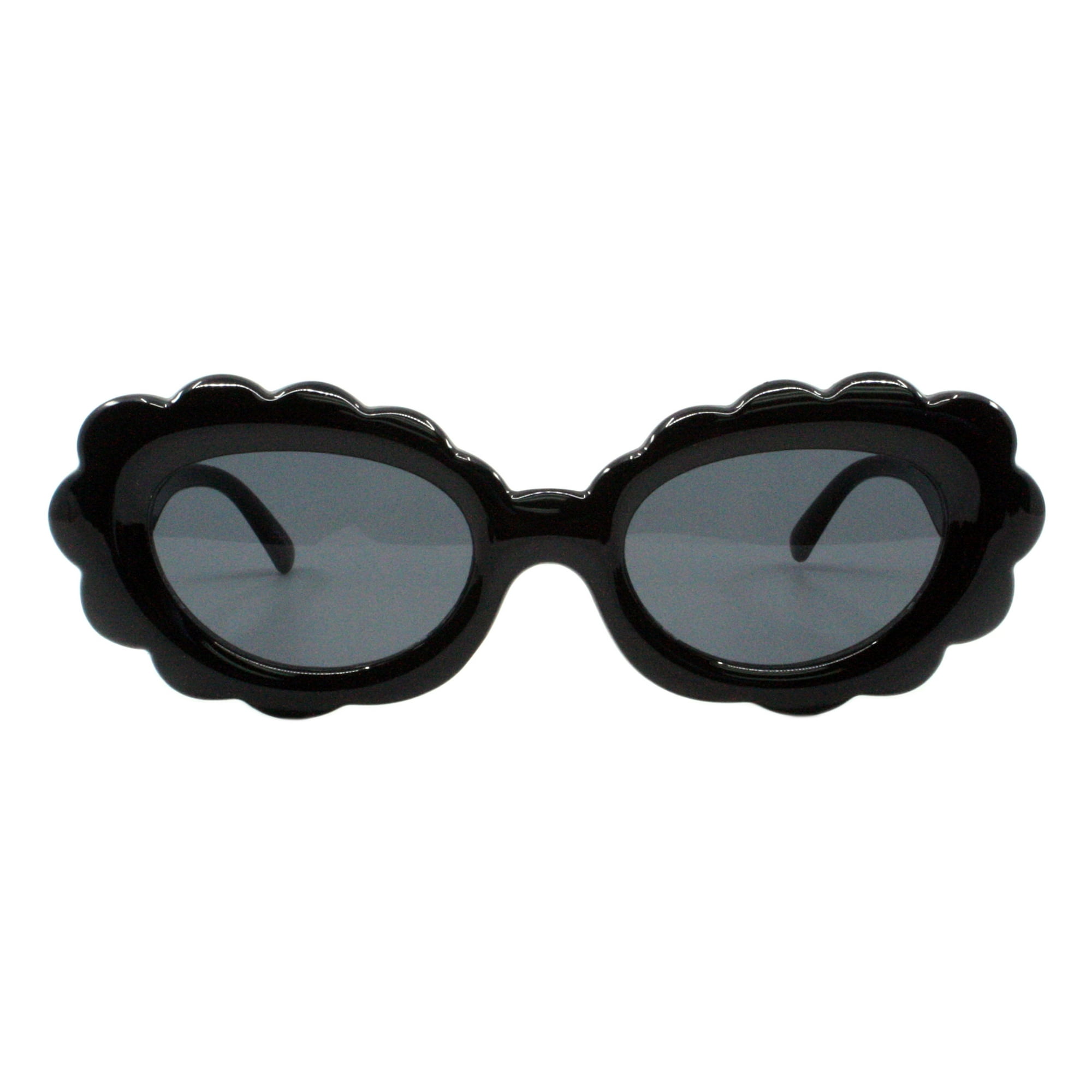 Women's Designer Sunglasses Scalloped Oval Cat Eye Shades UV 400 Black