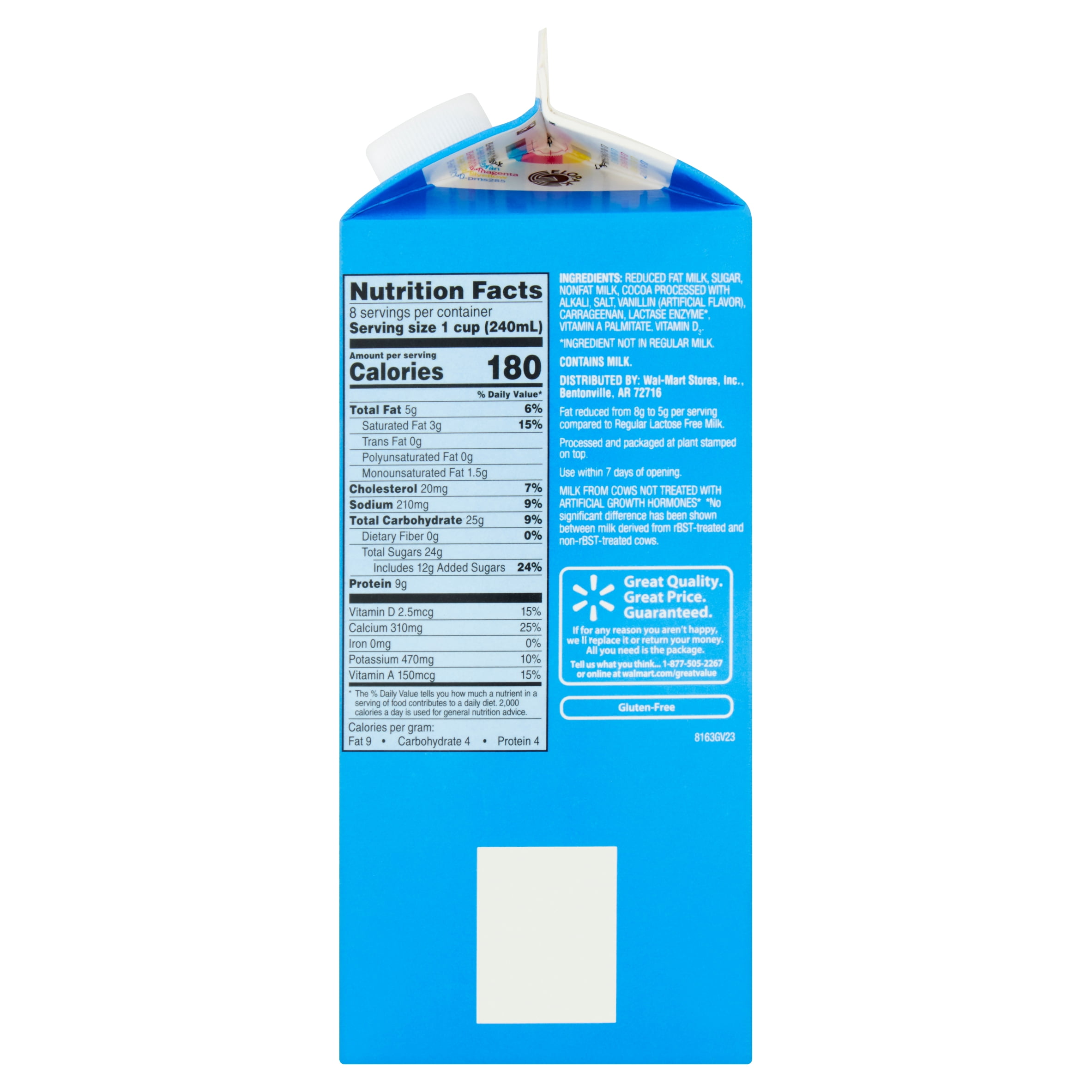 Great Value Lactose Free Chocolate Reduced Fat Milk 1 2 Gal Walmart Com Walmart Com