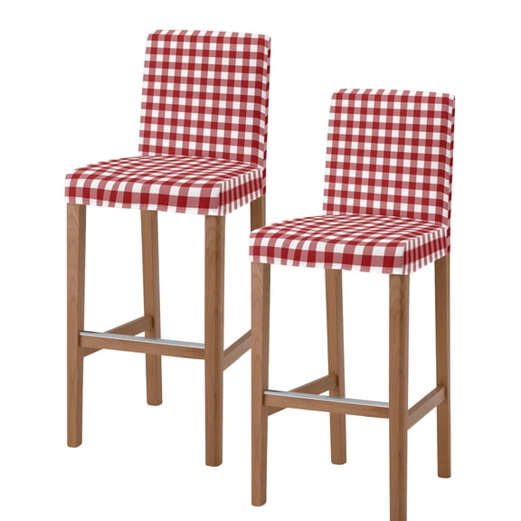 Farmhouse Buffalo Plaid Bar Stool Covers Set of 2, Red White Checkered Stretch Washable Bar Chair Covers with Backs, Removable Pub Counter Height Chair Cover for Kitchen Dining Room Cafe
