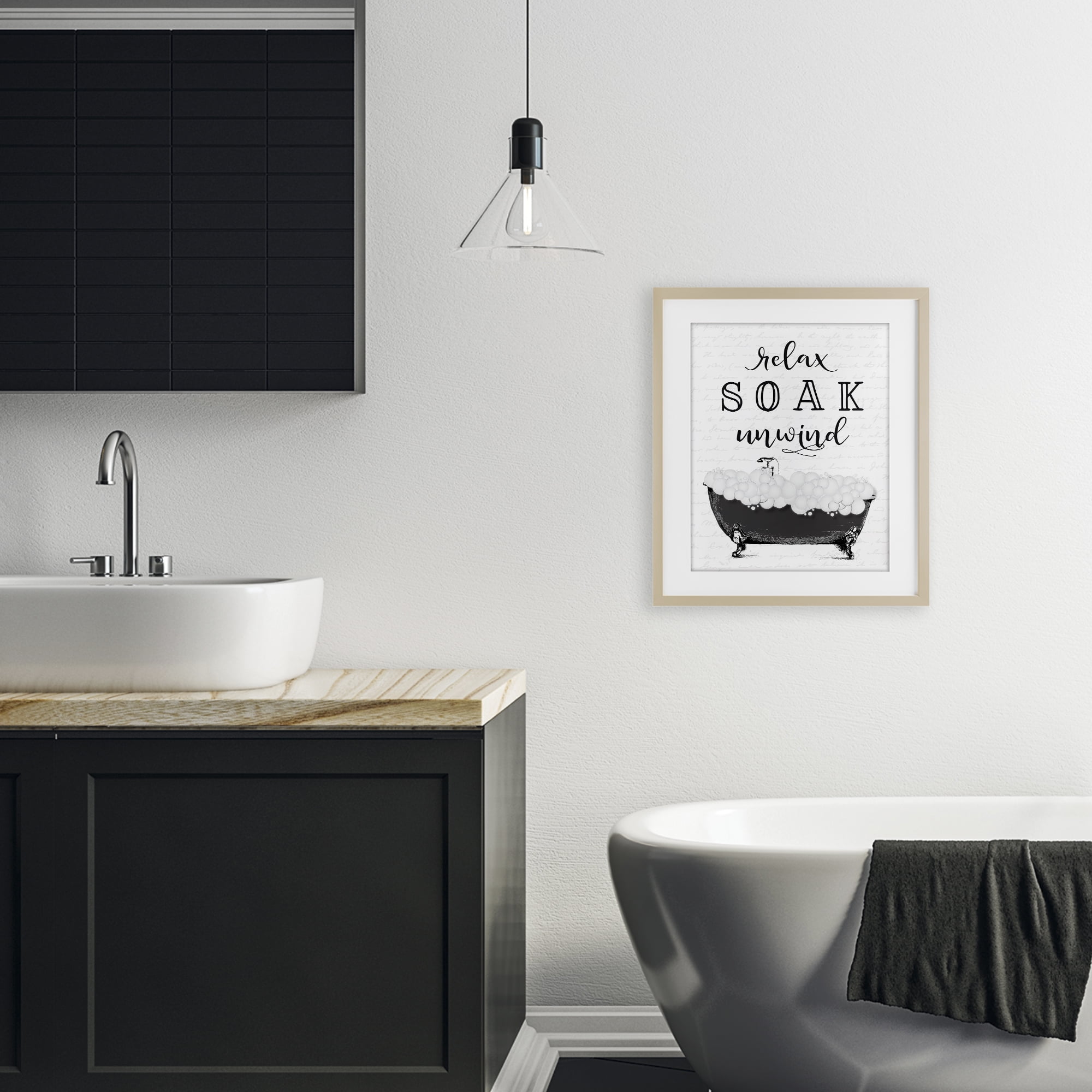 Soak Unwind Bubble Bath Birch Framed Print Under Glass, design by Lettered and Lined