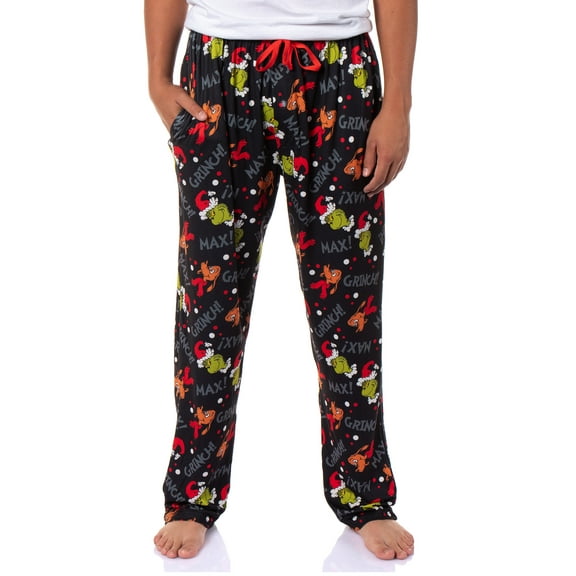 Dr. Seuss The Grinch Men's AOP Grinch and Max Holiday Design Adult Lounge Sleep Pajama Pants