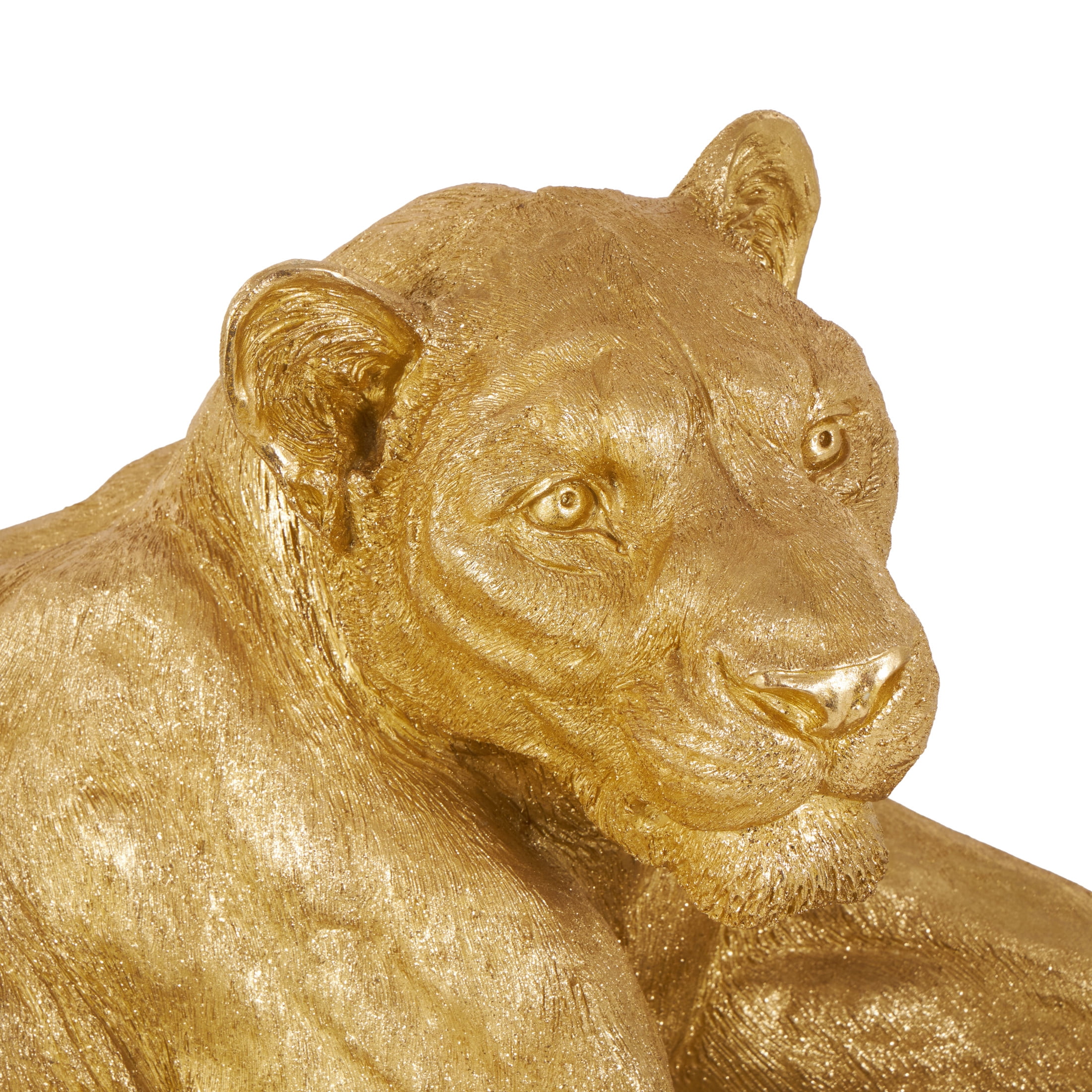 44" x 16" Gold Resin Laying Leopard Sculpture, by DecMode