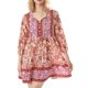 thumbnail image 1 of Mini Vestido Casual de Verano para Mujer Estampado Floral de Siete Partes Manga de Farol Cuello en V Vestido con Botones Fiesta en la Playa Vestido Boho Nituyy Vestido boho de verano para mujer Casual Beach Party, 1 of 5