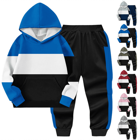 Kids Hoodie 2-Piece Set Boys Long Sleeve Pullover and Sweatpants Fall Winter Athletic Outfit Casual Sweatsuit for Youth 2-14 Years