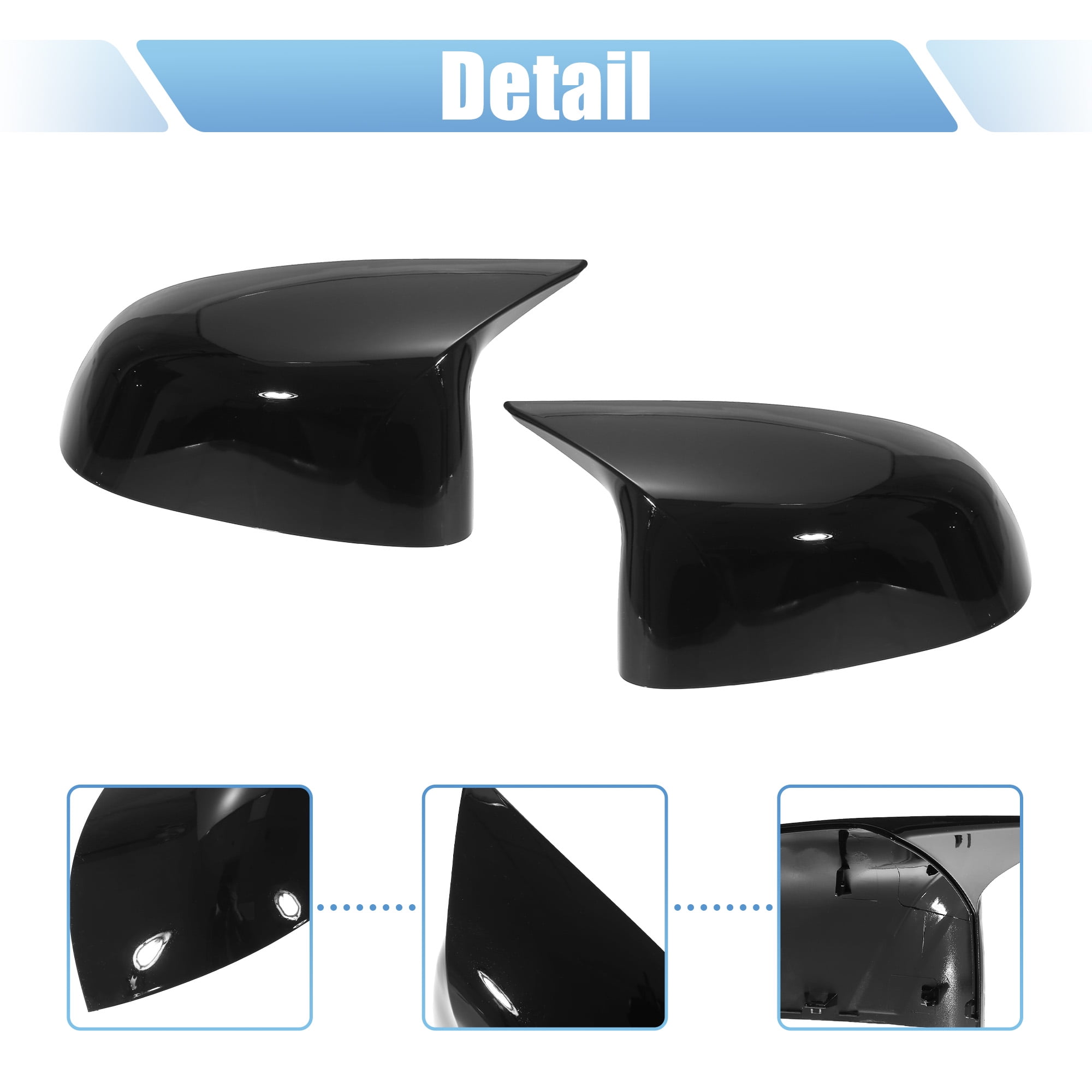 Unique Bargains Car Exterior Rear View Mirror Cover Caps Replacement Gloss Black